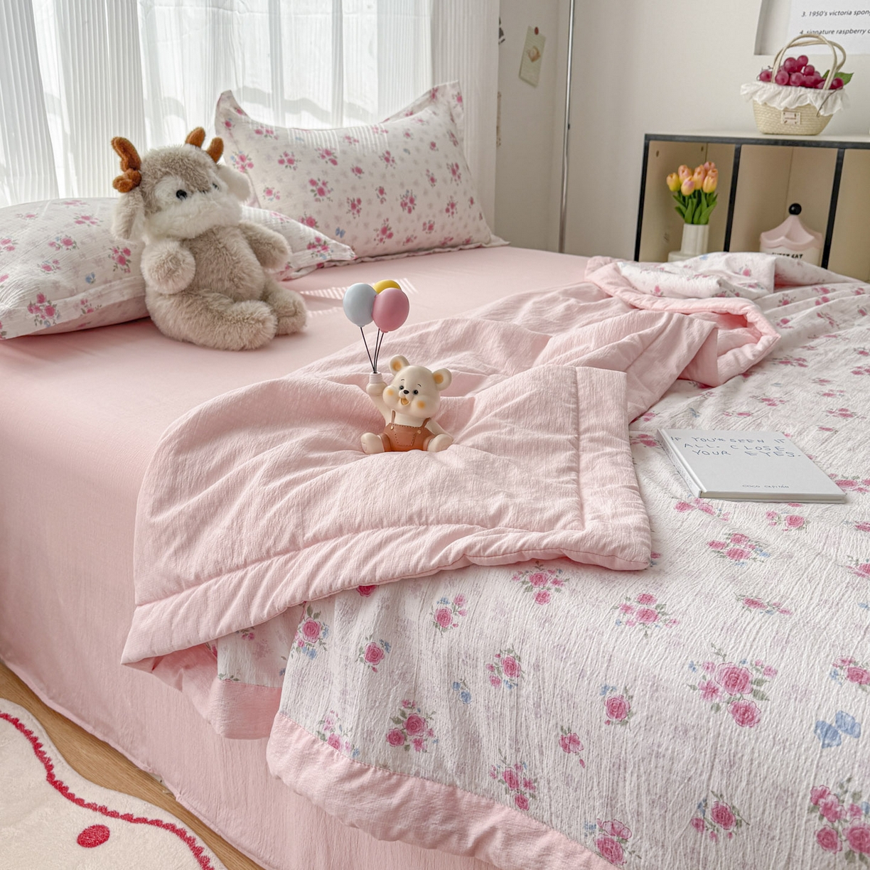 91家纺网 家纺一手货源 找家纺 蓝冰家纺 2026新款a类泡芙双层纱大豆夏被夏凉被空调被夏被四件套 泡芙-花枝招展