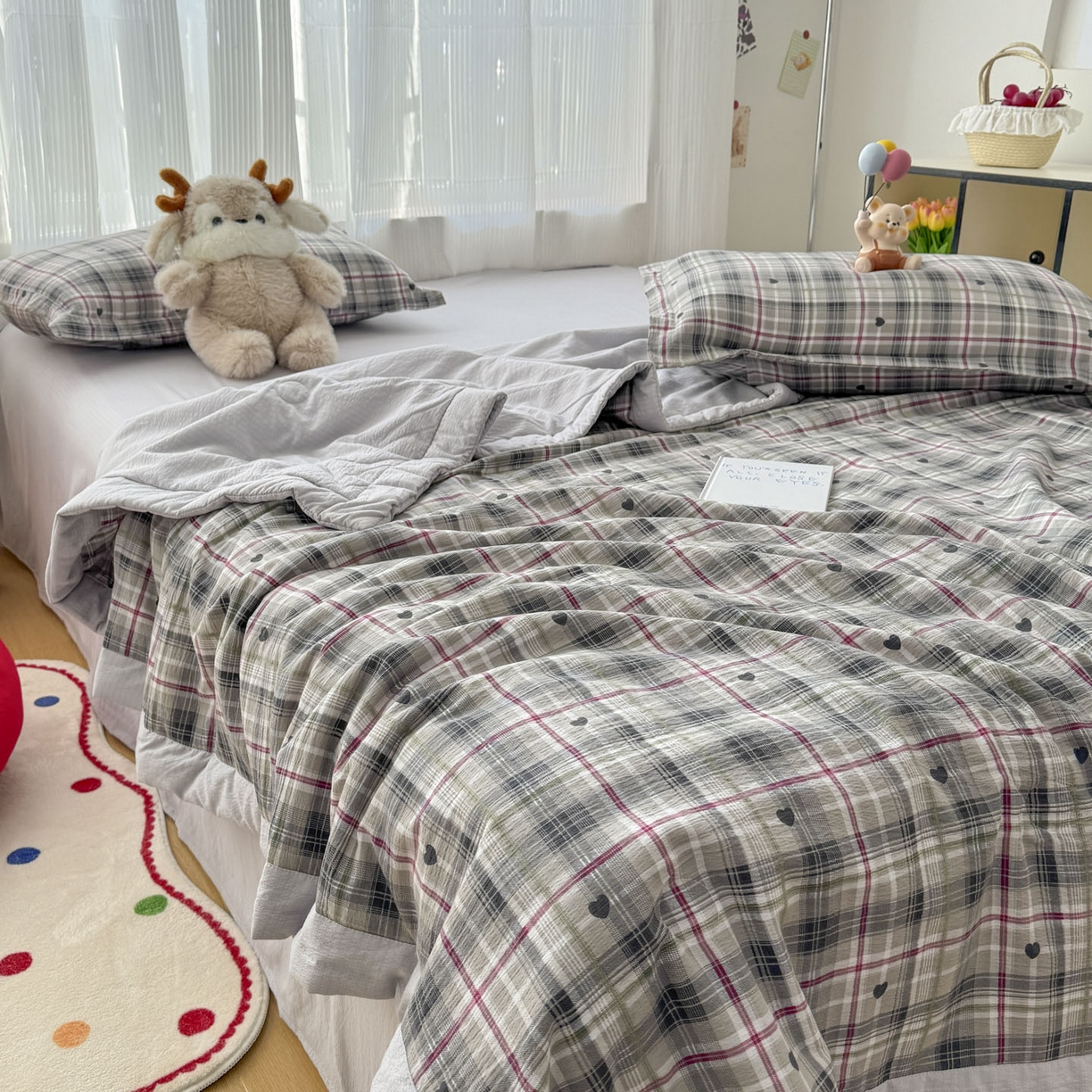 91家纺网 家纺一手货源 找家纺 蓝冰家纺 2026新款a类泡芙双层纱大豆夏被夏凉被空调被夏被四件套 泡芙-心之韵律