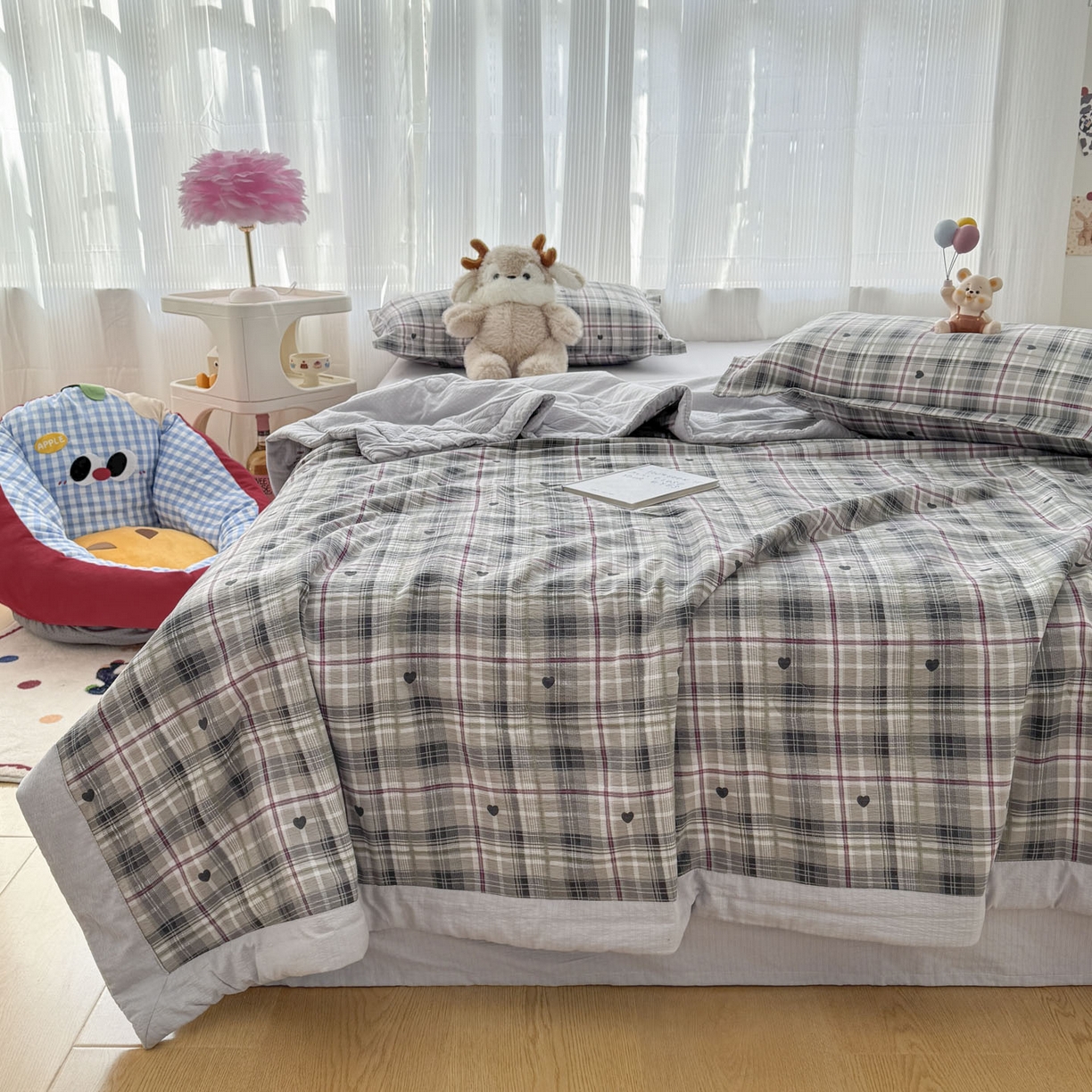 91家纺网 家纺一手货源 找家纺 蓝冰家纺 2026新款a类泡芙双层纱大豆夏被夏凉被空调被夏被四件套 泡芙-心之韵律