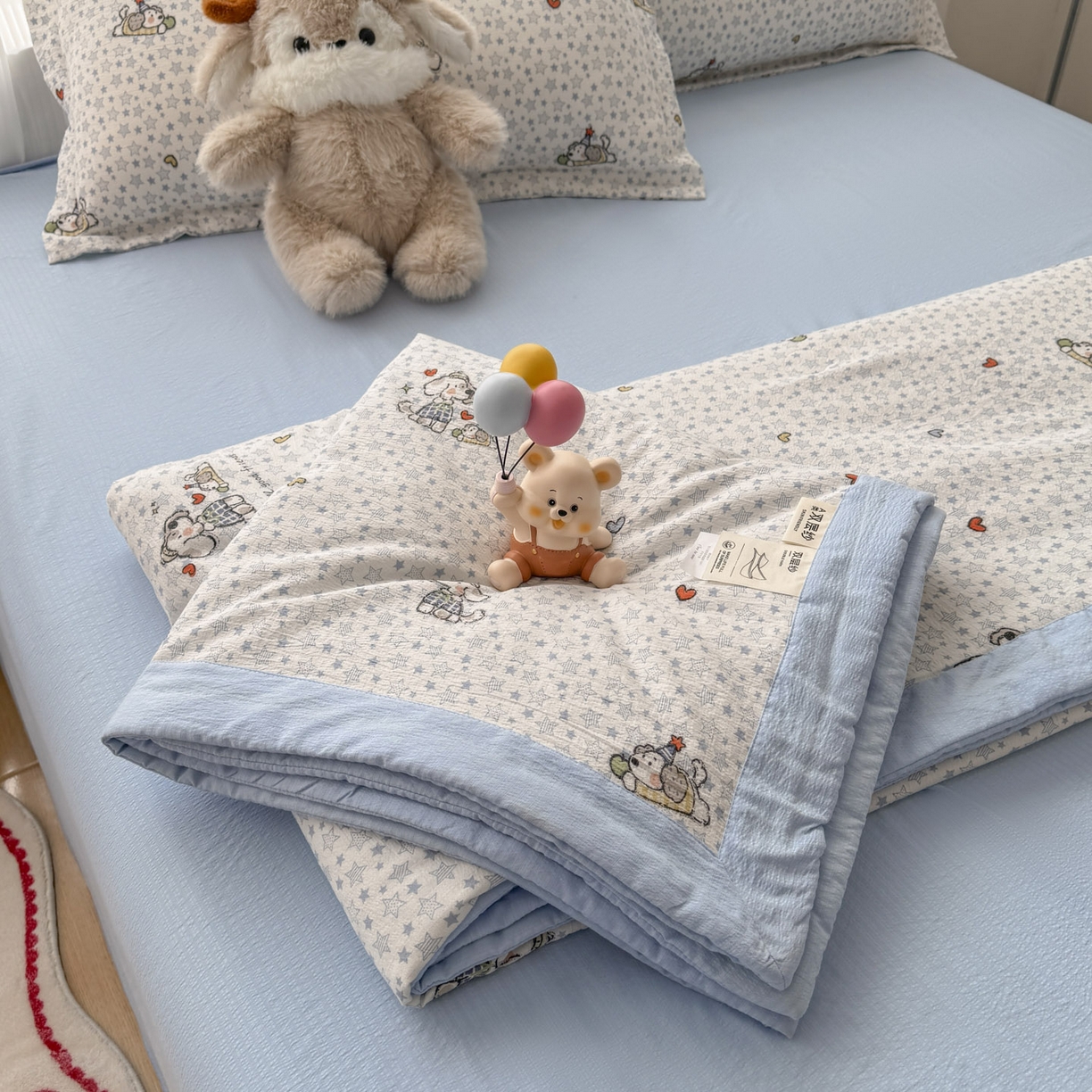 蓝冰家纺 2026新款a类泡芙双层纱大豆夏被夏凉被空调被夏被四件套 泡芙-happy狗