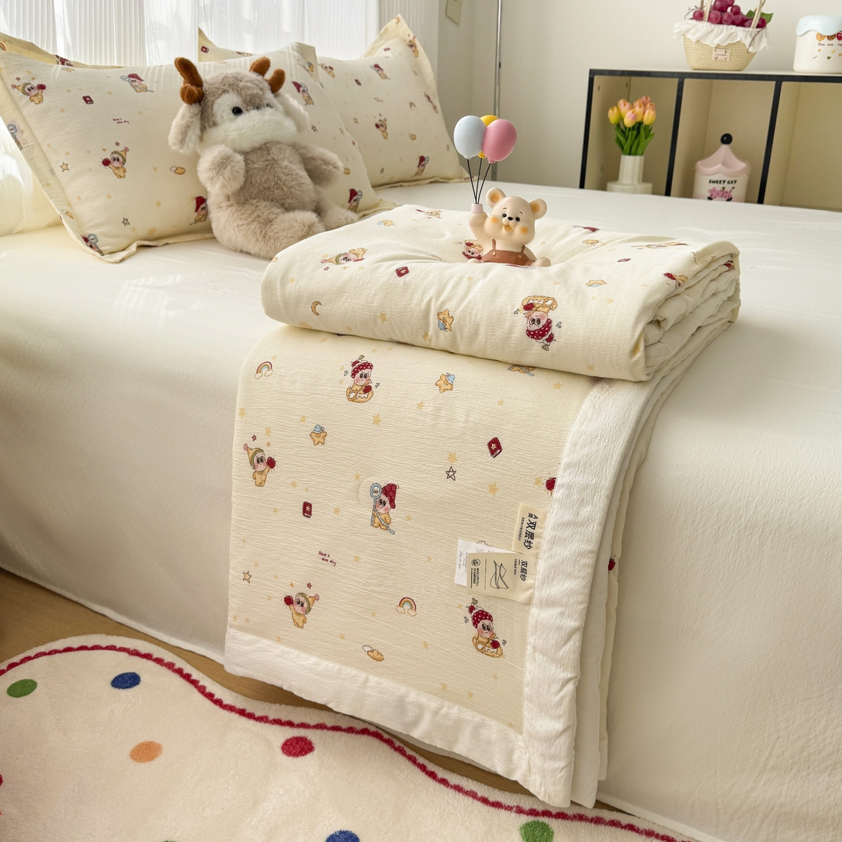 91家纺网 家纺一手货源 找家纺 蓝冰家纺 2026新款a类泡芙双层纱大豆夏被夏凉被空调被夏被四件套 泡芙-魔法星星人