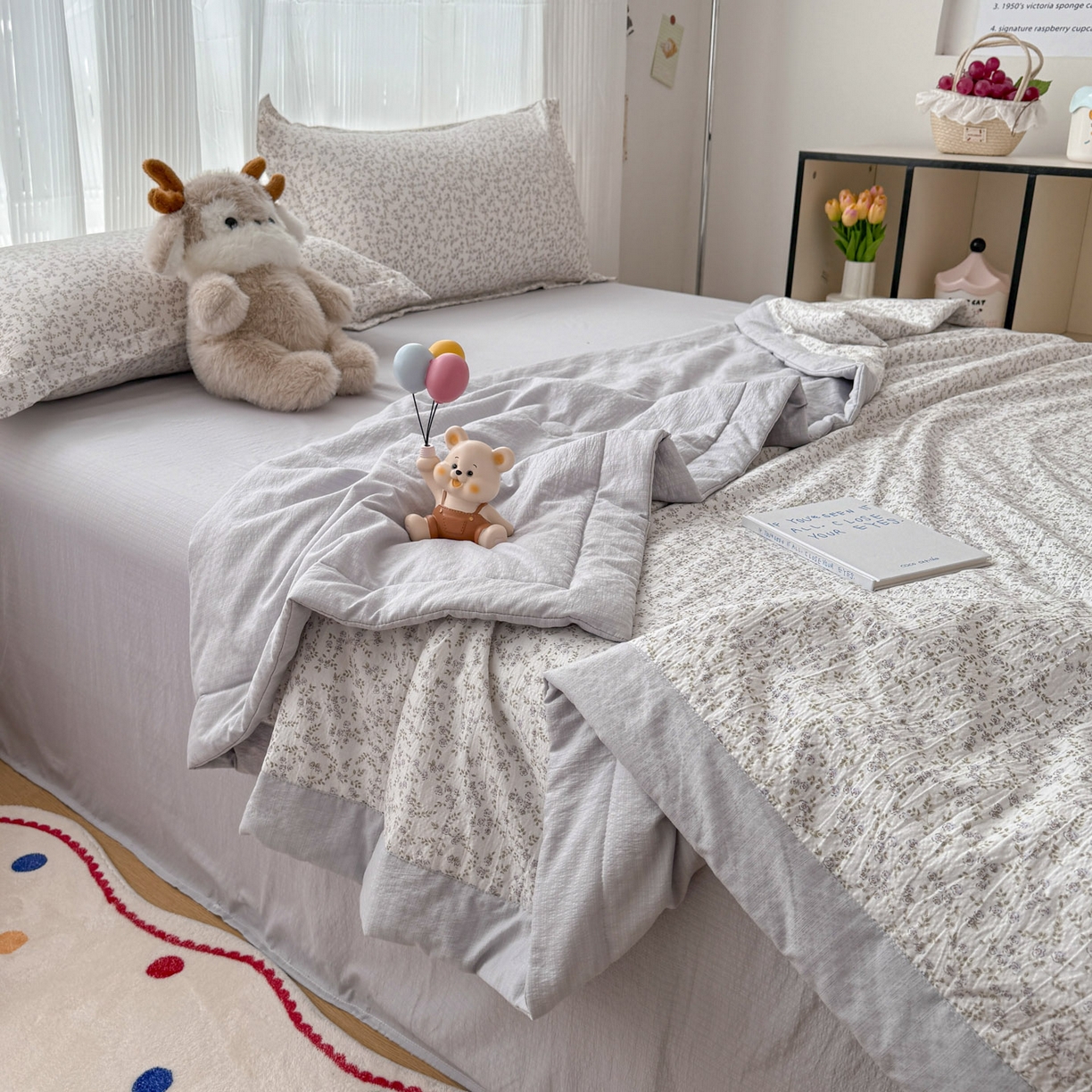 91家纺网 家纺一手货源 找家纺 蓝冰家纺 2026新款a类泡芙双层纱大豆夏被夏凉被空调被夏被四件套 泡芙-莫奈花紫