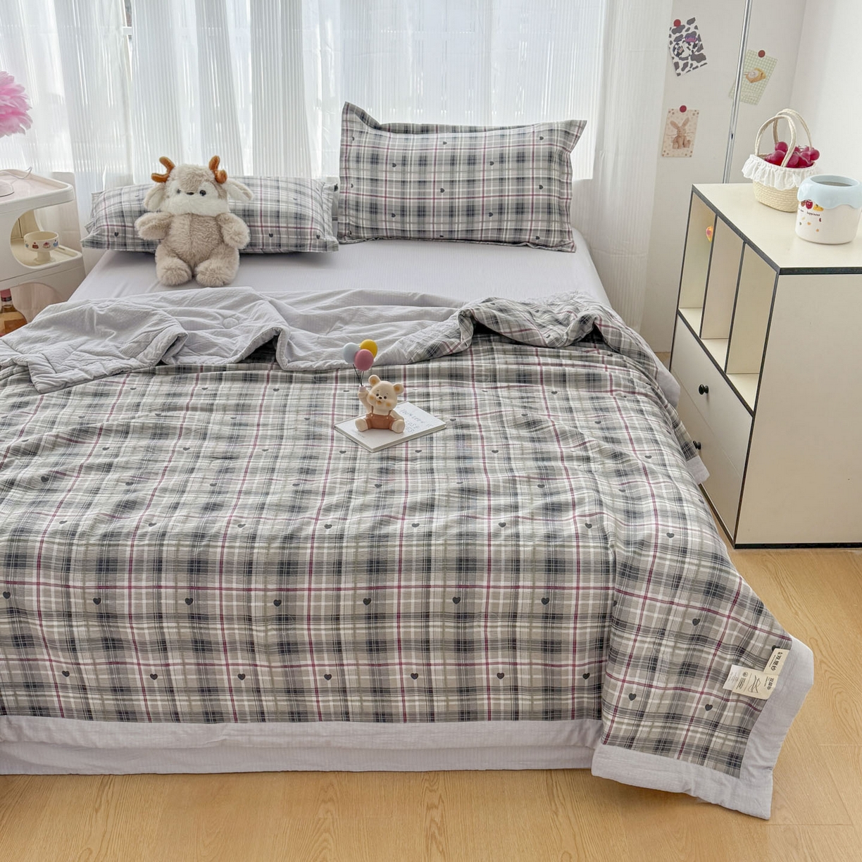 91家纺网 家纺一手货源 找家纺 蓝冰家纺 2026新款a类泡芙双层纱大豆夏被夏凉被空调被夏被四件套 泡芙-心之韵律