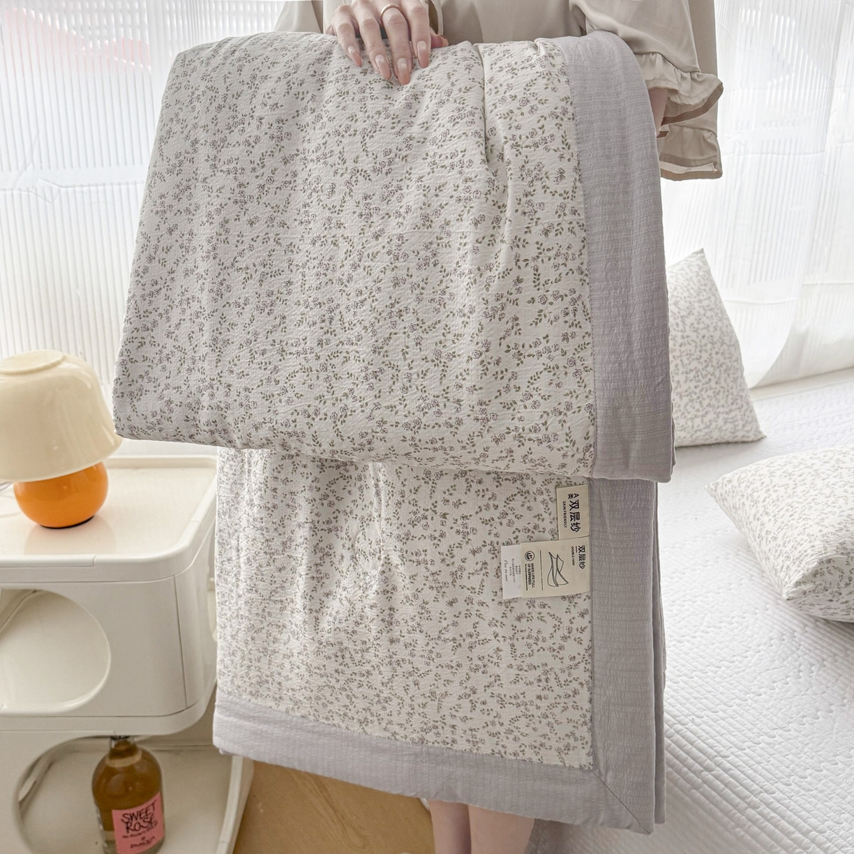 91家纺网 家纺一手货源 找家纺 蓝冰家纺 2026新款a类泡芙双层纱大豆夏被夏凉被空调被夏被四件套 泡芙-莫奈花紫