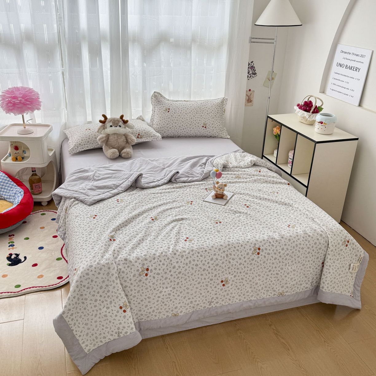 91家纺网 家纺一手货源 找家纺 蓝冰家纺 2026新款a类泡芙双层纱大豆夏被夏凉被空调被夏被四件套 泡芙-红樱桃