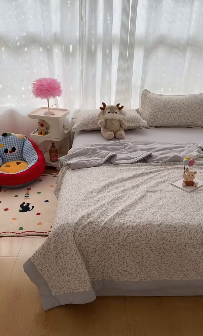 91家纺网 家纺一手货源 找家纺 蓝冰家纺 2026新款a类泡芙双层纱大豆夏被夏凉被空调被夏被四件套 泡芙-莫奈花紫