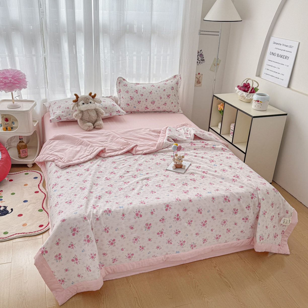 91家纺网 家纺一手货源 找家纺 蓝冰家纺 2026新款a类泡芙双层纱大豆夏被夏凉被空调被夏被四件套 泡芙-花枝招展