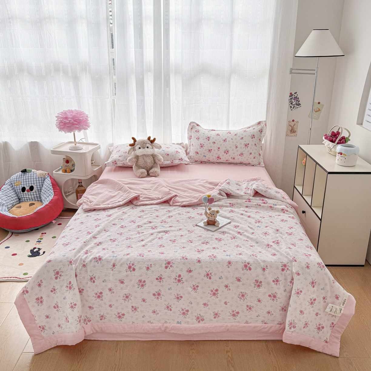 91家纺网 家纺一手货源 找家纺 蓝冰家纺 2026新款a类泡芙双层纱大豆夏被夏凉被空调被夏被四件套 泡芙-花枝招展