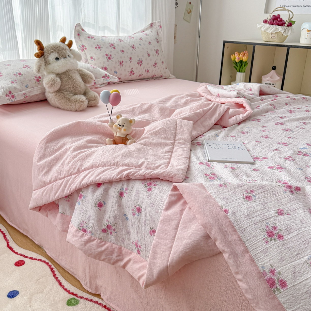 91家纺网 家纺一手货源 找家纺 蓝冰家纺 2026新款a类泡芙双层纱大豆夏被夏凉被空调被夏被四件套 泡芙-花枝招展