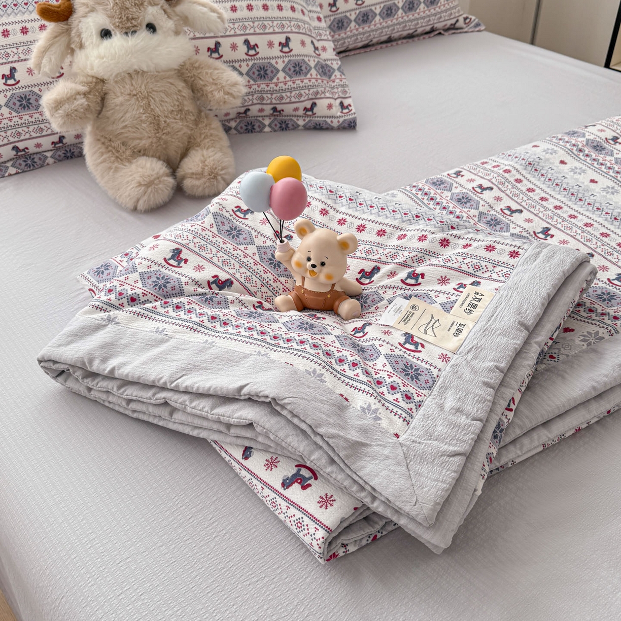 蓝冰家纺 2026新款a类泡芙双层纱大豆夏被夏凉被空调被夏被四件套 泡芙-童趣木马