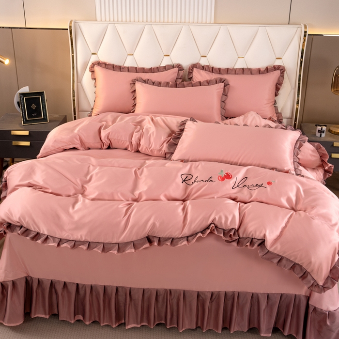 畅畅家纺 2026新款水洗天丝纯色刺绣四件套床品套件 初夏浅豆沙