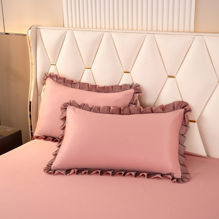 91家纺网 家纺一手货源 找家纺 畅畅家纺 2026新款水洗天丝纯色刺绣四件套床品套件 初夏浅豆沙