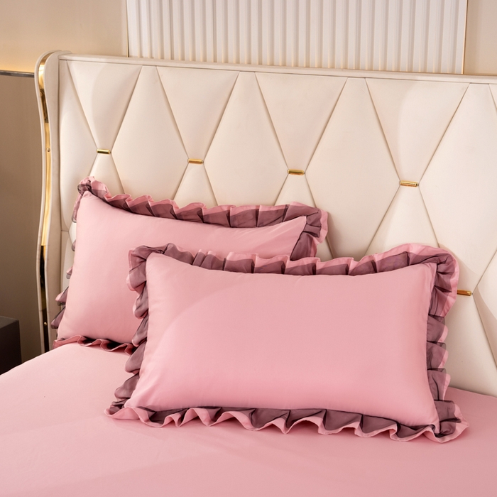 91家纺网 家纺一手货源 找家纺 畅畅家纺 2026新款水洗天丝纯色刺绣四件套床品套件 初夏浅粉