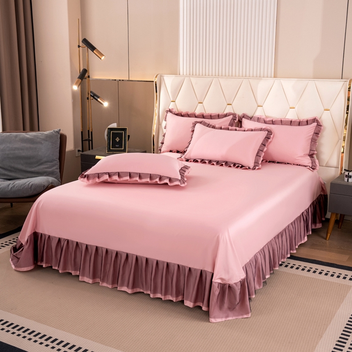 91家纺网 家纺一手货源 找家纺 畅畅家纺 2026新款水洗天丝纯色刺绣四件套床品套件 初夏浅粉