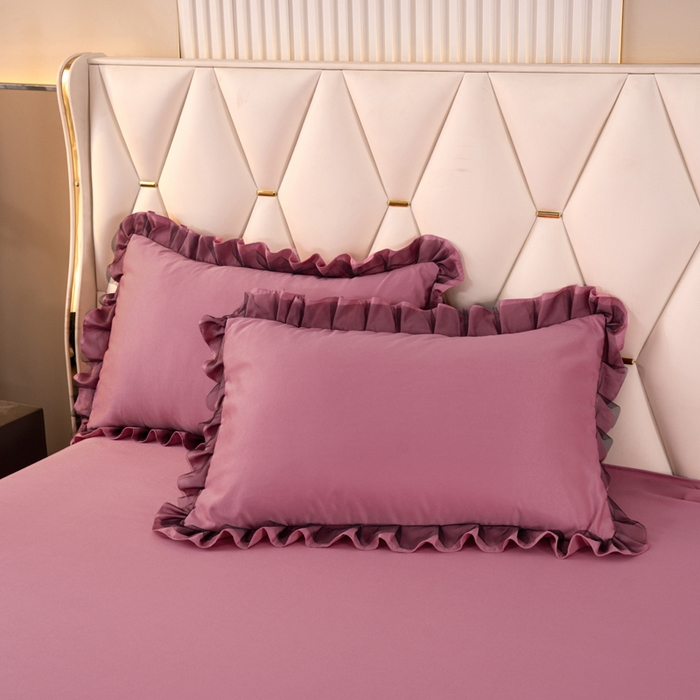 91家纺网 家纺一手货源 找家纺 畅畅家纺 2026新款水洗天丝纯色刺绣四件套床品套件 初夏深豆沙