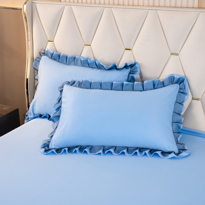 91家纺网 家纺一手货源 找家纺 畅畅家纺 2026新款水洗天丝纯色刺绣四件套床品套件 初夏天蓝