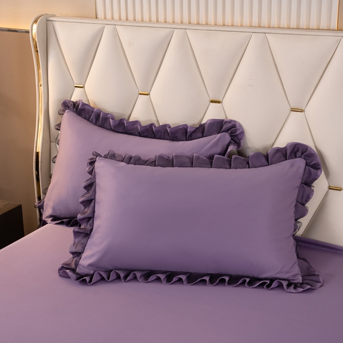 91家纺网 家纺一手货源 找家纺 畅畅家纺 2026新款水洗天丝纯色刺绣四件套床品套件 初夏雾霾紫