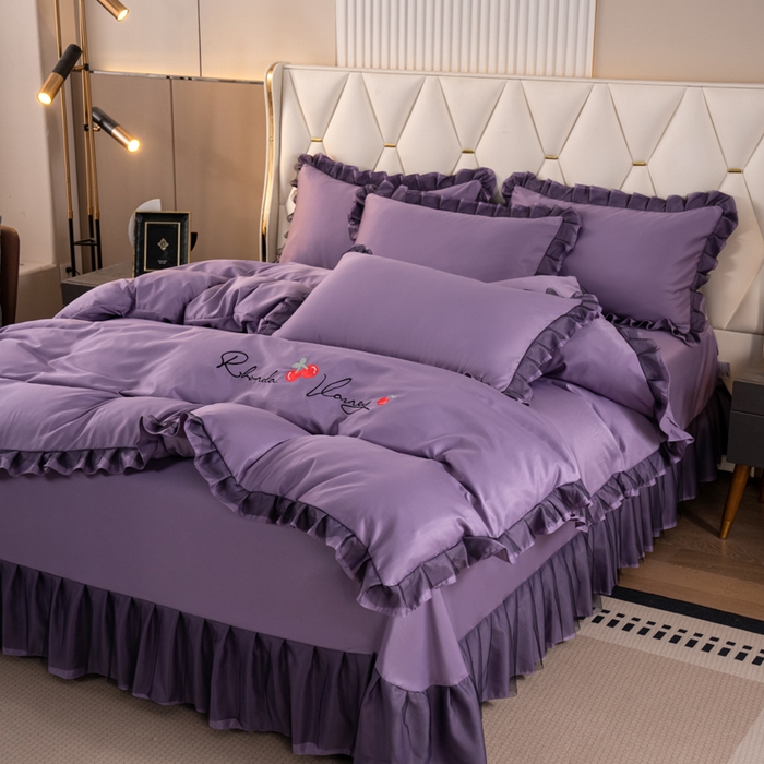 91家纺网 家纺一手货源 找家纺 畅畅家纺 2026新款水洗天丝纯色刺绣四件套床品套件 初夏雾霾紫