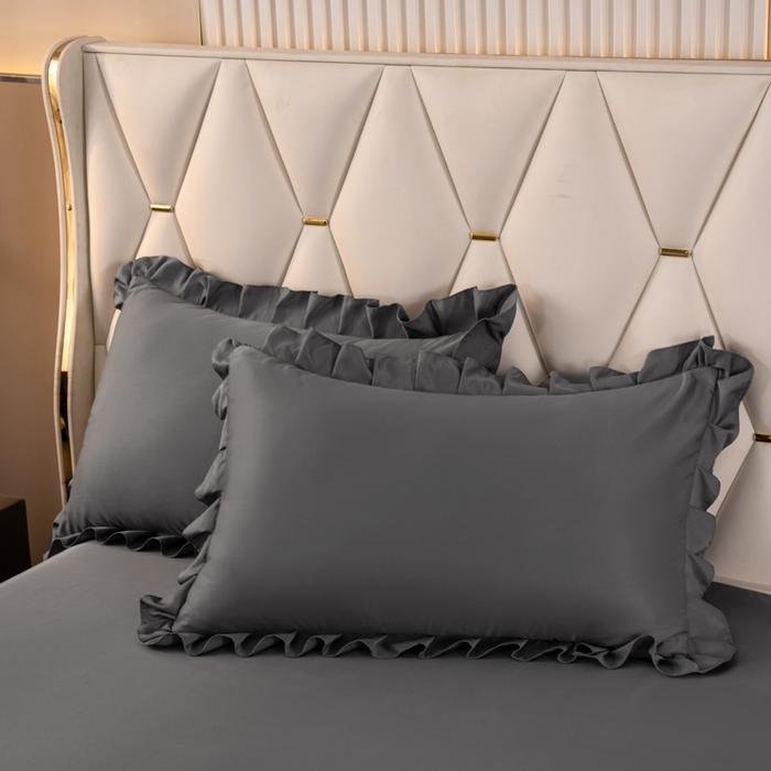 91家纺网 家纺一手货源 找家纺 畅畅家纺 2026新款水洗天丝纯色刺绣四件套床品套件 盛夏灰