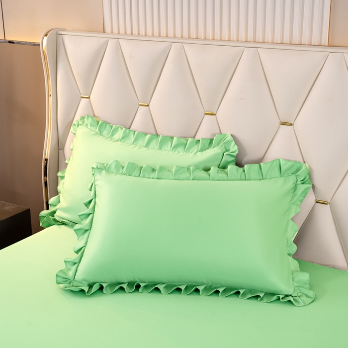 91家纺网 家纺一手货源 找家纺 畅畅家纺 2026新款水洗天丝纯色刺绣四件套床品套件 盛夏抹茶绿