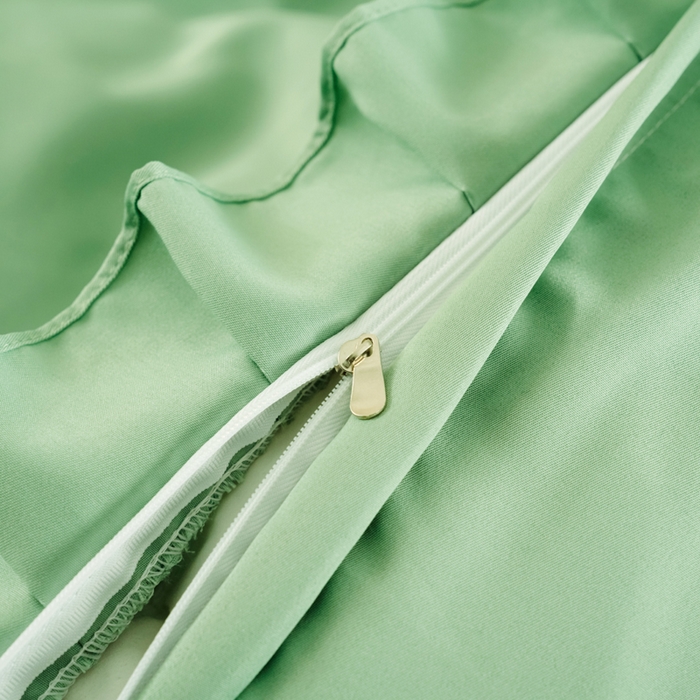 91家纺网 家纺一手货源 找家纺 畅畅家纺 2026新款水洗天丝纯色刺绣四件套床品套件 盛夏抹茶绿