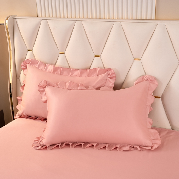 91家纺网 家纺一手货源 找家纺 畅畅家纺 2026新款水洗天丝纯色刺绣四件套床品套件 盛夏浅豆沙