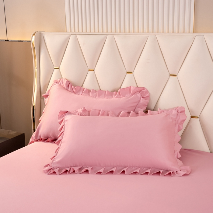 91家纺网 家纺一手货源 找家纺 畅畅家纺 2026新款水洗天丝纯色刺绣四件套床品套件 盛夏浅粉