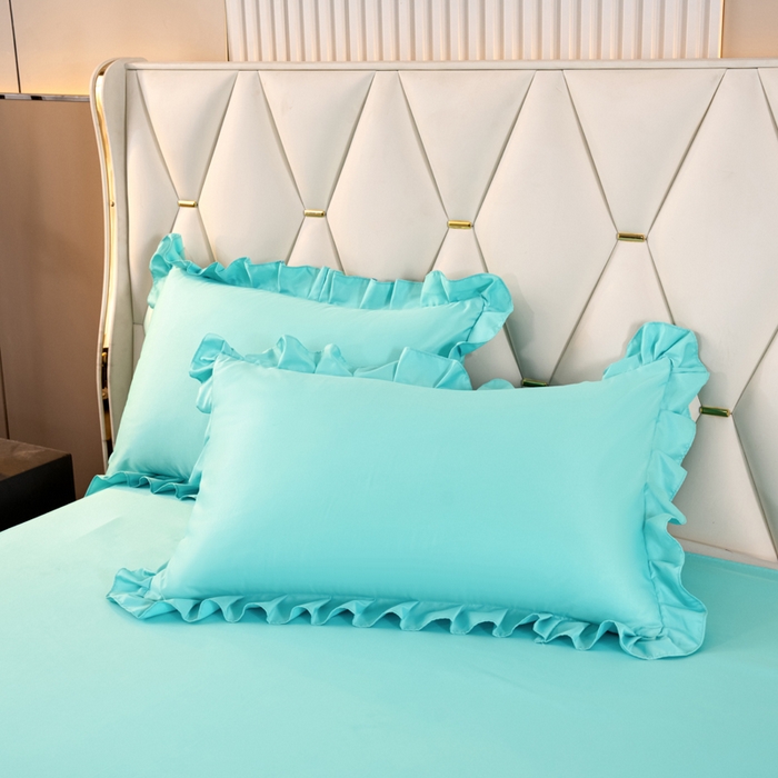 91家纺网 家纺一手货源 找家纺 畅畅家纺 2026新款水洗天丝纯色刺绣四件套床品套件 盛夏浅蓝