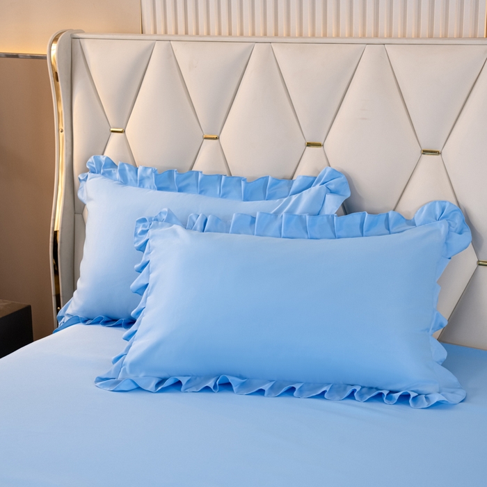 91家纺网 家纺一手货源 找家纺 畅畅家纺 2026新款水洗天丝纯色刺绣四件套床品套件 盛夏天蓝