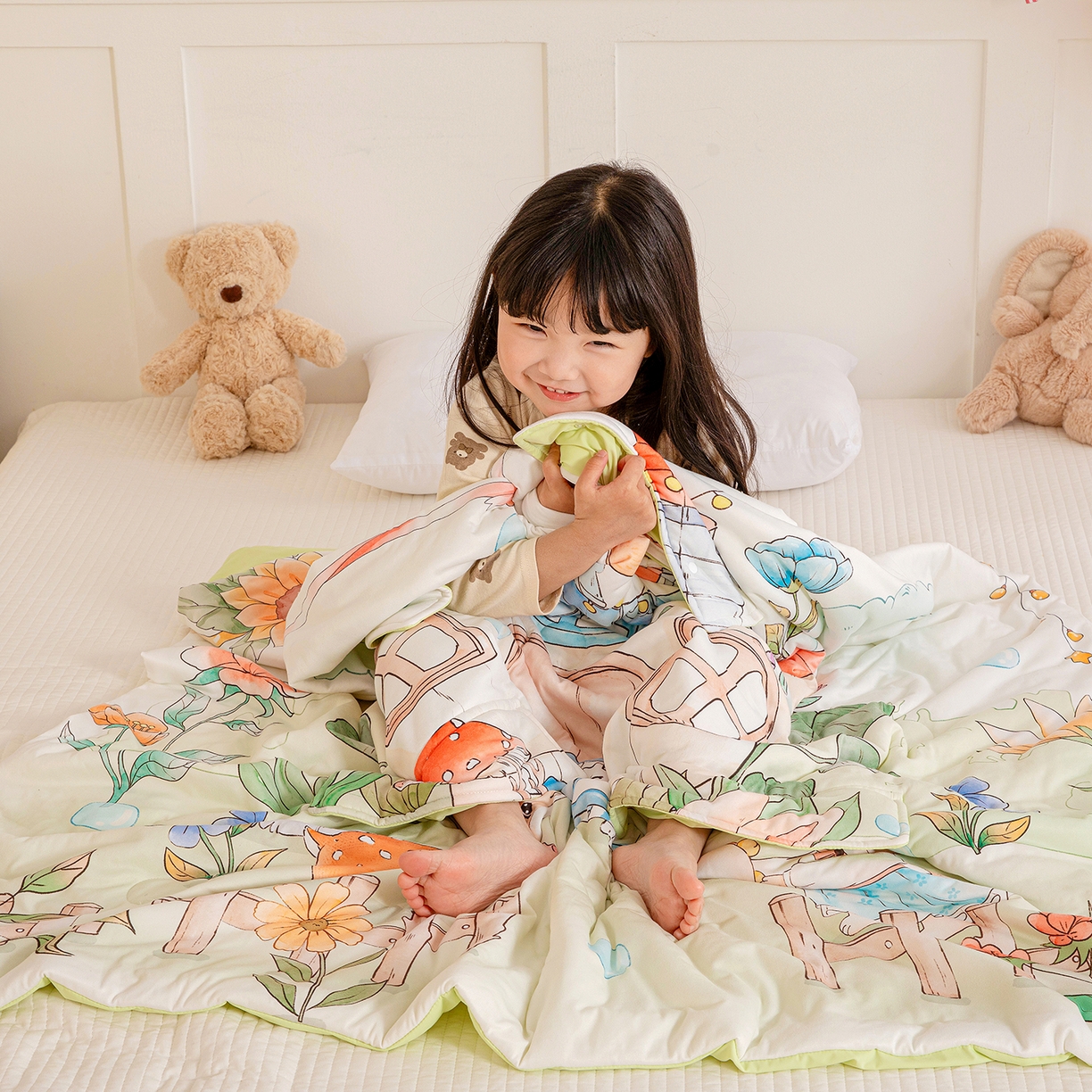 91家纺网 家纺一手货源 找家纺 十九色 2026新款数码大版锦氨凉感防踢被拥抱被夏凉被夏被空调被 花房聚会