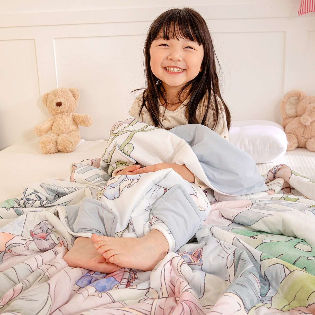 91家纺网 家纺一手货源 找家纺 十九色 2026新款数码大版锦氨凉感防踢被拥抱被夏凉被夏被空调被 丛林小伙伴