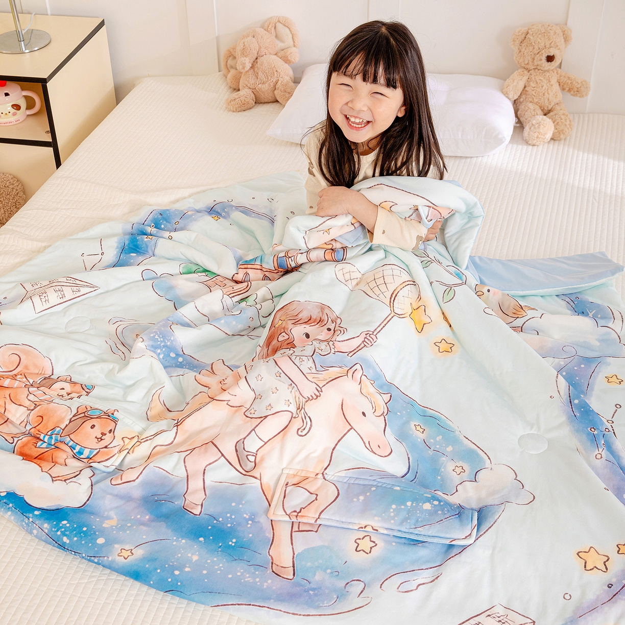 91家纺网 家纺一手货源 找家纺 十九色 2026新款数码大版锦氨凉感防踢被拥抱被夏凉被夏被空调被 天空之城