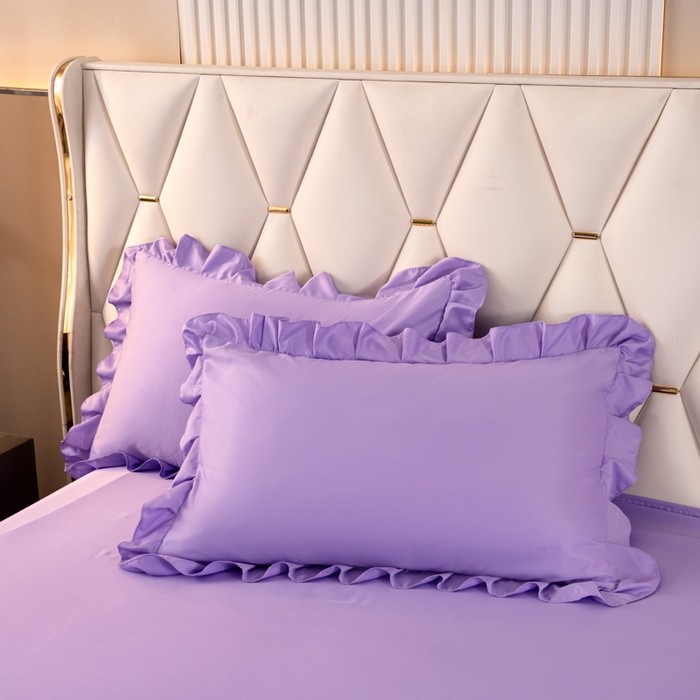 91家纺网 家纺一手货源 找家纺 畅畅家纺 2026新款水洗天丝纯色刺绣四件套床品套件 盛夏香芋紫