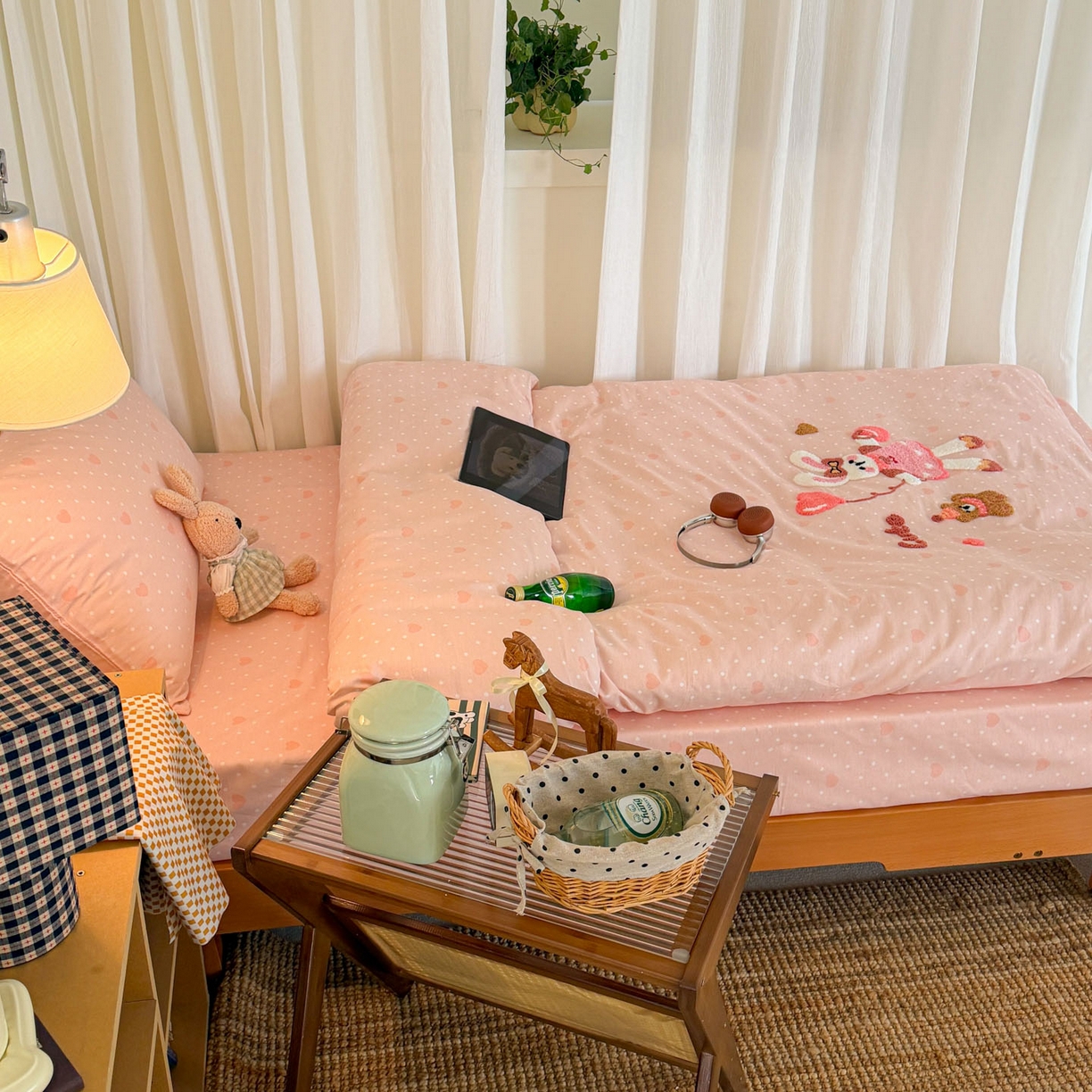 91家纺网 家纺一手货源 找家纺 倾慕家纺 2026新款学生纯棉毛巾绣四件套 兔兔熊