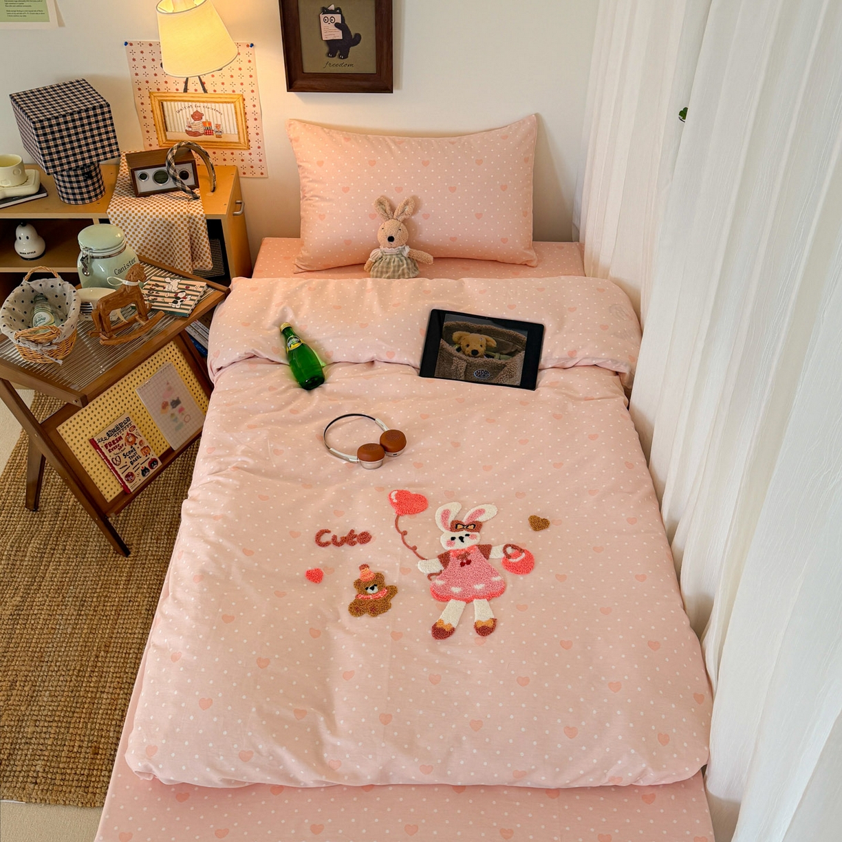 91家纺网 家纺一手货源 找家纺 倾慕家纺 2026新款学生纯棉毛巾绣四件套 兔兔熊