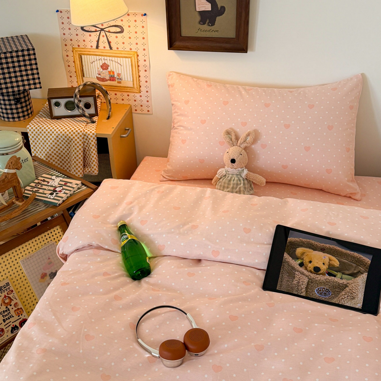 91家纺网 家纺一手货源 找家纺 倾慕家纺 2026新款学生纯棉毛巾绣四件套 兔兔熊