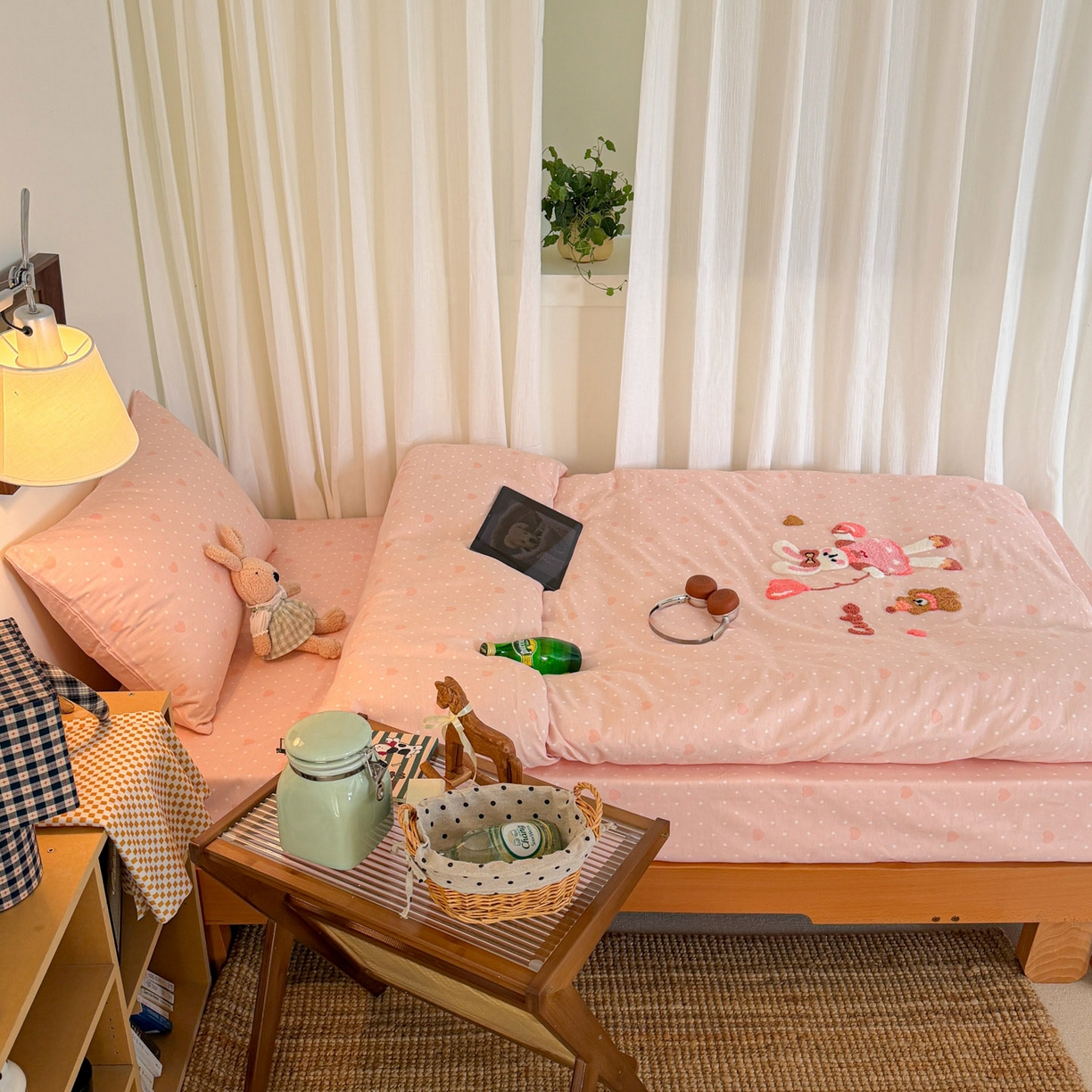 91家纺网 家纺一手货源 找家纺 倾慕家纺 2026新款学生纯棉毛巾绣四件套 兔兔熊