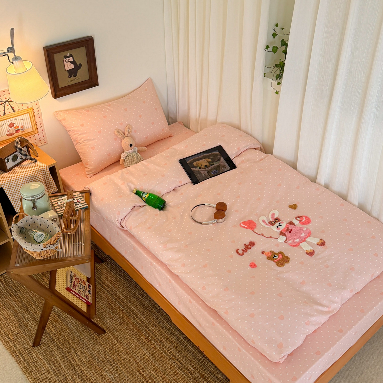 91家纺网 家纺一手货源 找家纺 倾慕家纺 2026新款学生纯棉毛巾绣四件套 兔兔熊