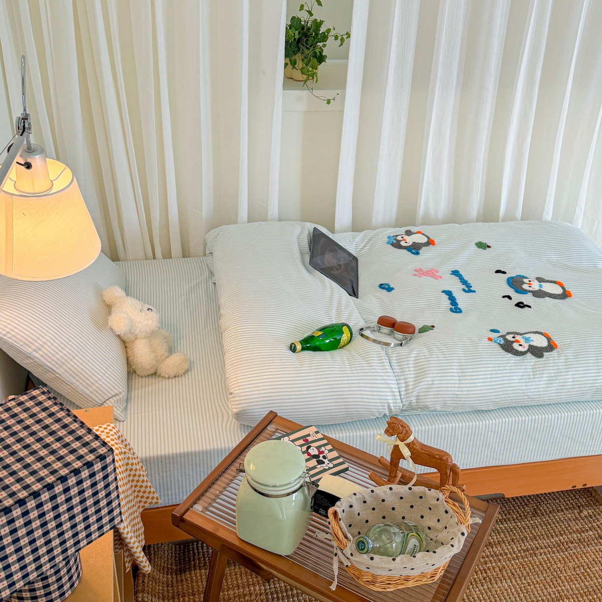 91家纺网 家纺一手货源 找家纺 倾慕家纺 2026新款学生纯棉毛巾绣四件套 欢乐企鹅