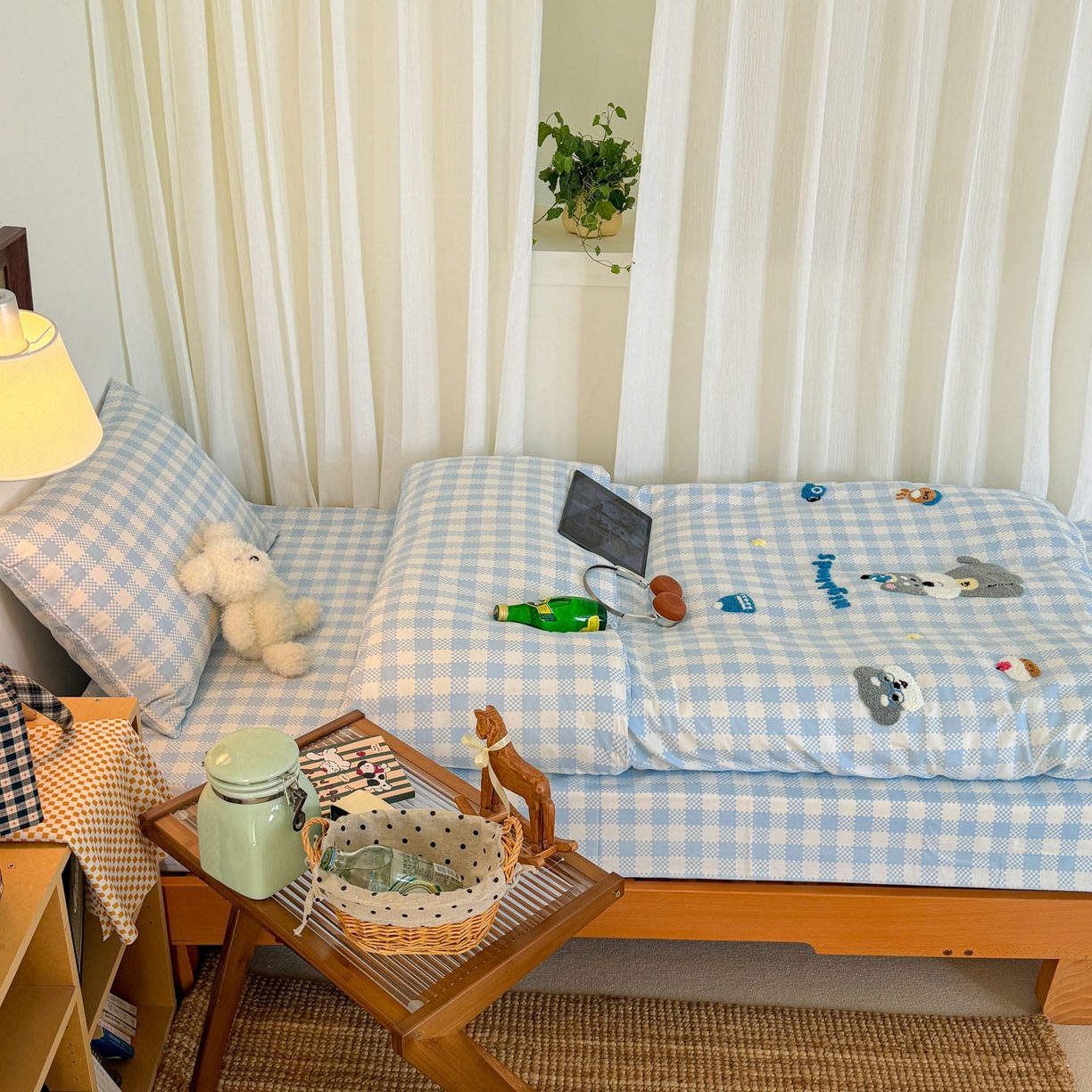 91家纺网 家纺一手货源 找家纺 倾慕家纺 2026新款学生纯棉毛巾绣四件套 格子小狗