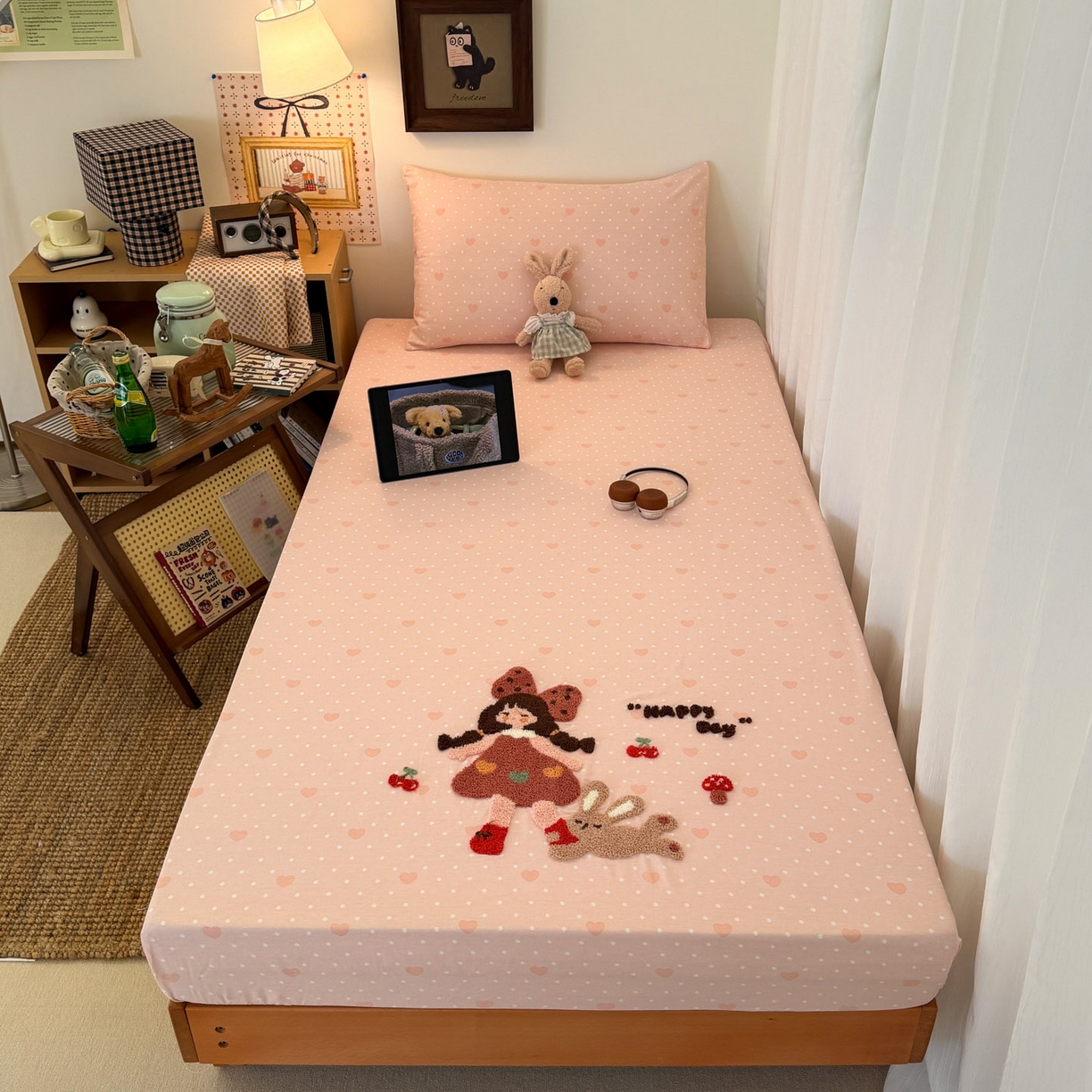 91家纺网 家纺一手货源 找家纺 （总）倾慕家纺 2026新款学生纯棉毛巾绣单床笠