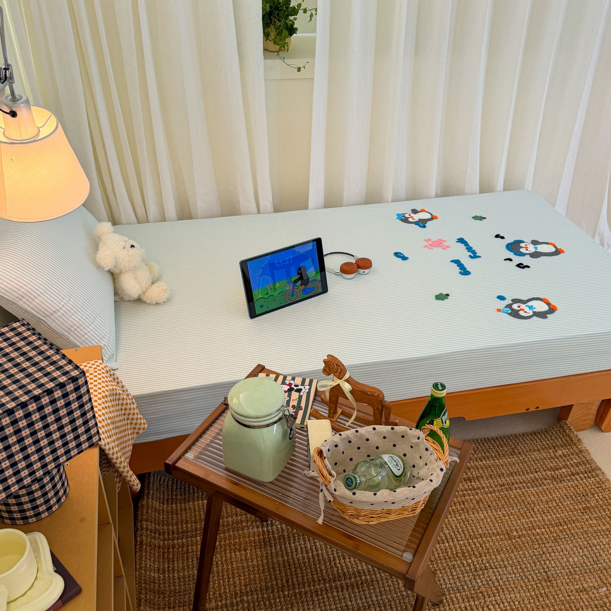 91家纺网 家纺一手货源 找家纺 倾慕家纺 2026新款学生纯棉毛巾绣单床笠 床笠欢乐企鹅