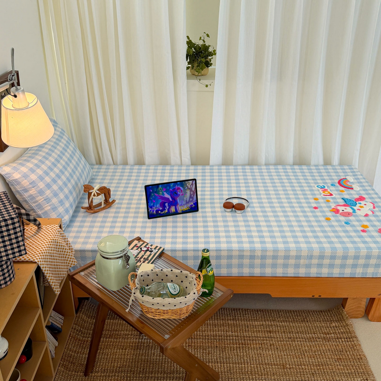 91家纺网 家纺一手货源 找家纺 倾慕家纺 2026新款学生纯棉毛巾绣单床笠 床笠彩虹马