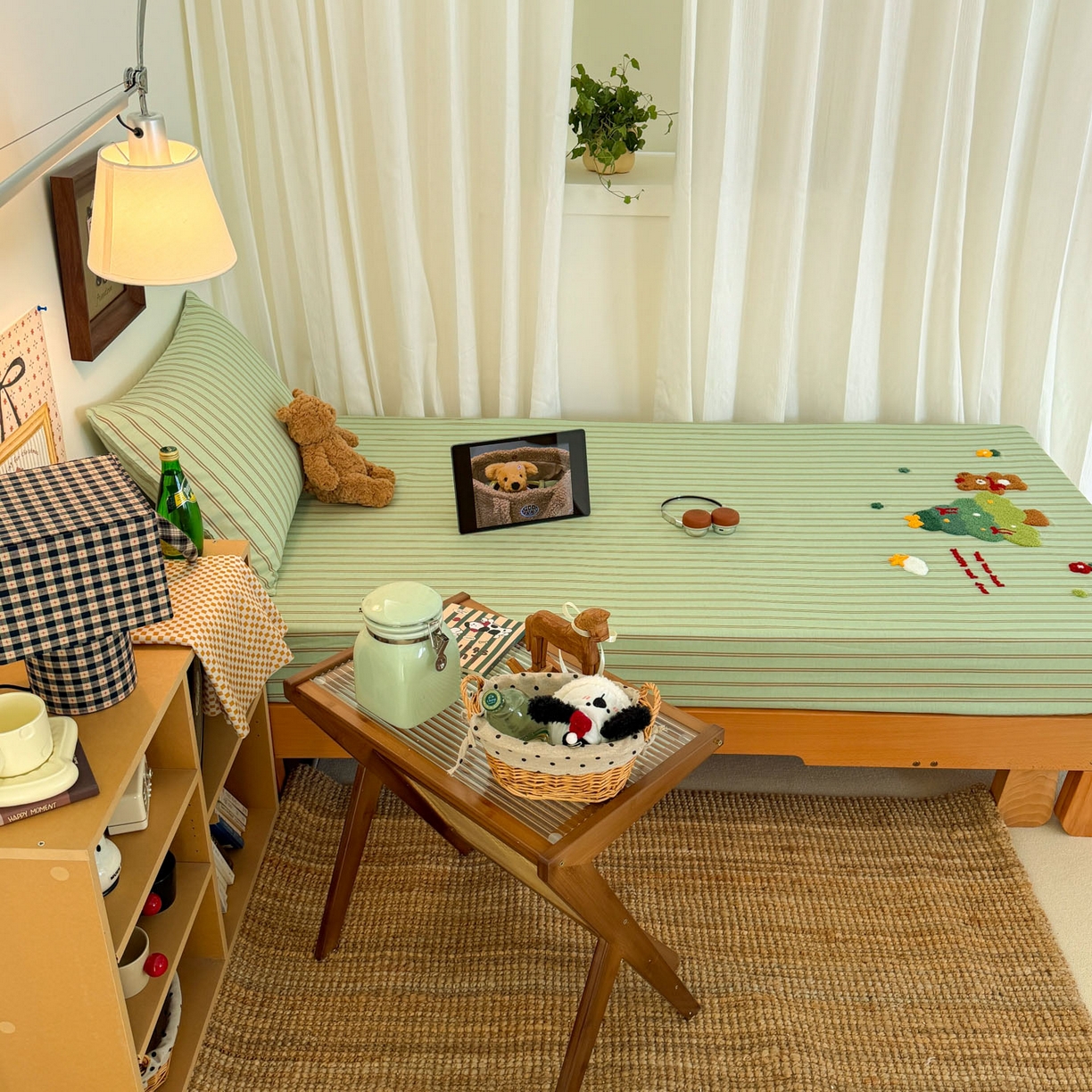 91家纺网 家纺一手货源 找家纺 倾慕家纺 2026新款学生纯棉毛巾绣单床笠 床笠森林小熊