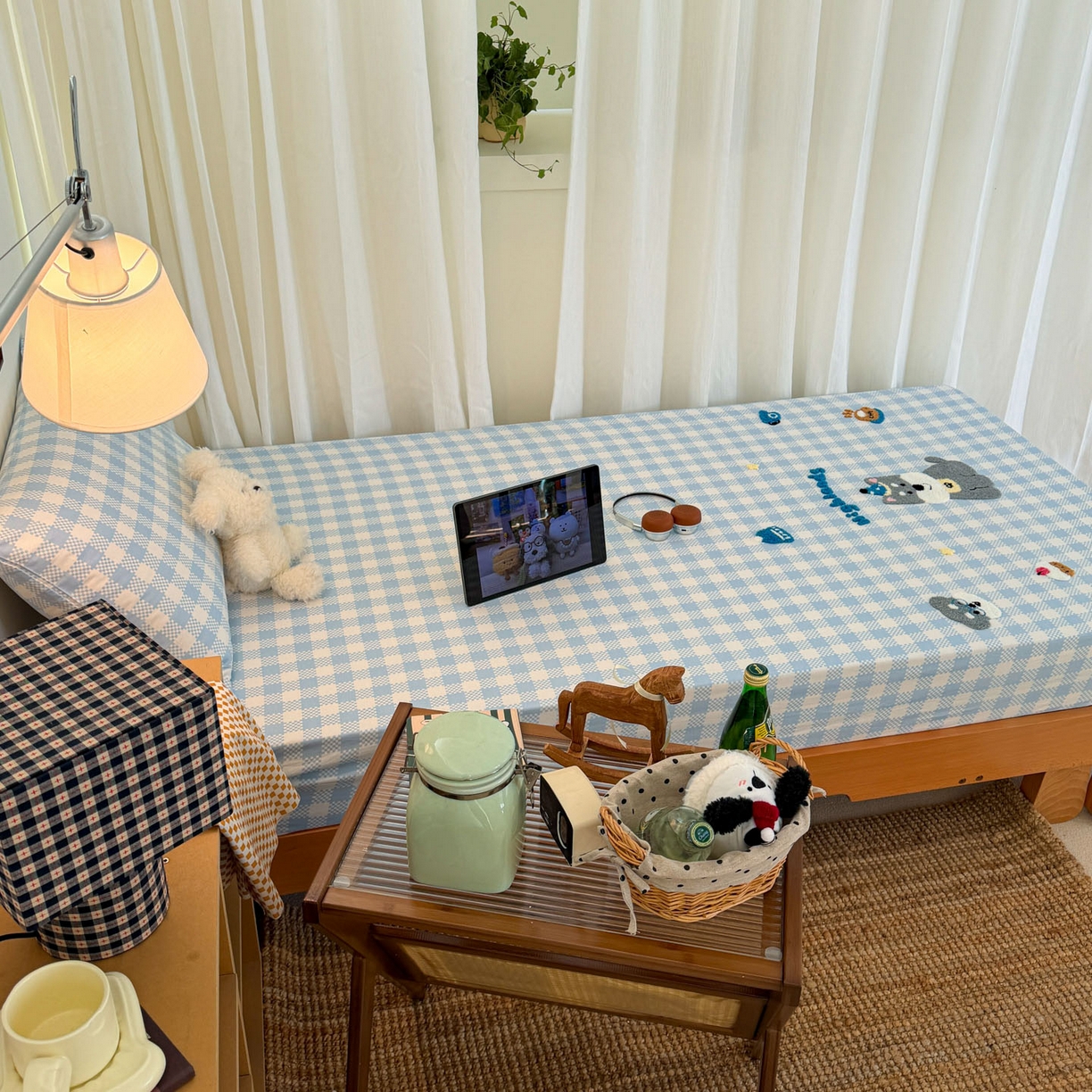 91家纺网 家纺一手货源 找家纺 倾慕家纺 2026新款学生纯棉毛巾绣单床笠 床笠格子小狗