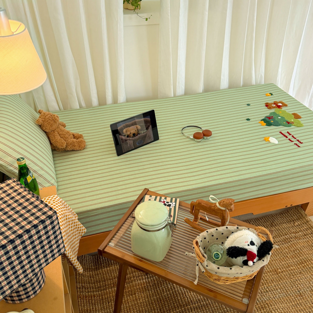 91家纺网 家纺一手货源 找家纺 倾慕家纺 2026新款学生纯棉毛巾绣单床笠 床笠森林小熊