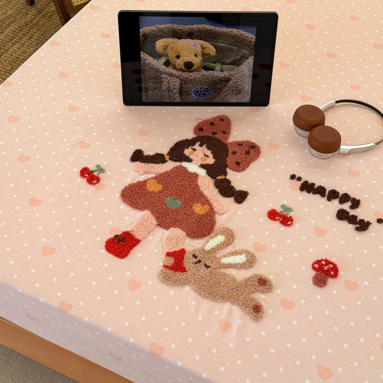 91家纺网 家纺一手货源 找家纺 倾慕家纺 2026新款学生纯棉毛巾绣单床笠 床笠小兔女孩