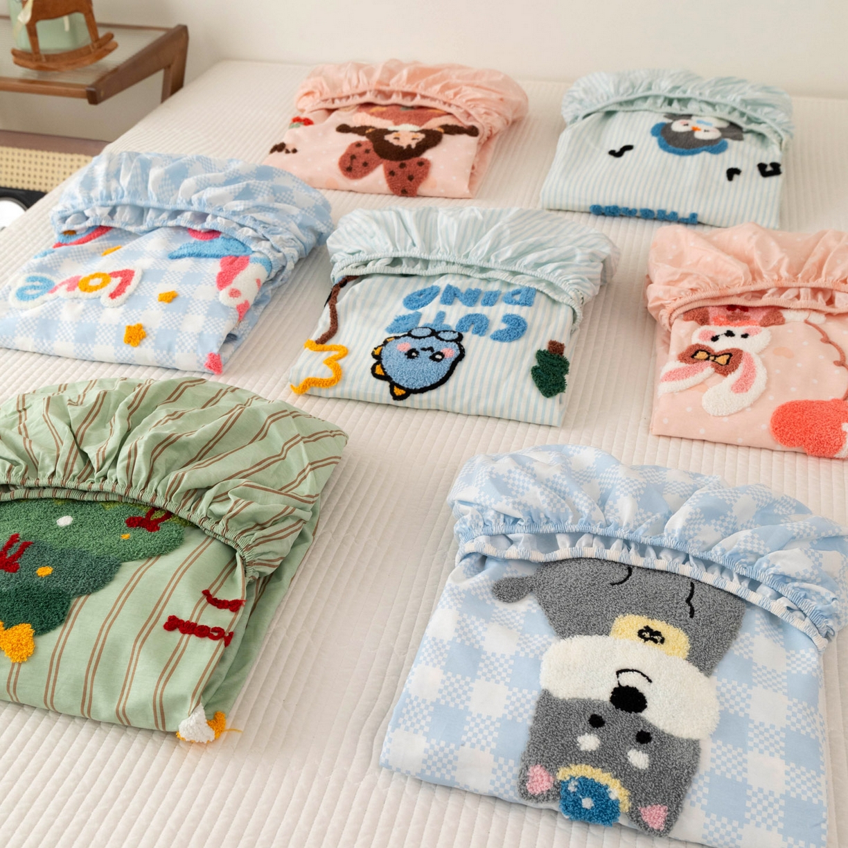 91家纺网 家纺一手货源 找家纺 倾慕家纺 2026新款学生纯棉毛巾绣单床笠 组合