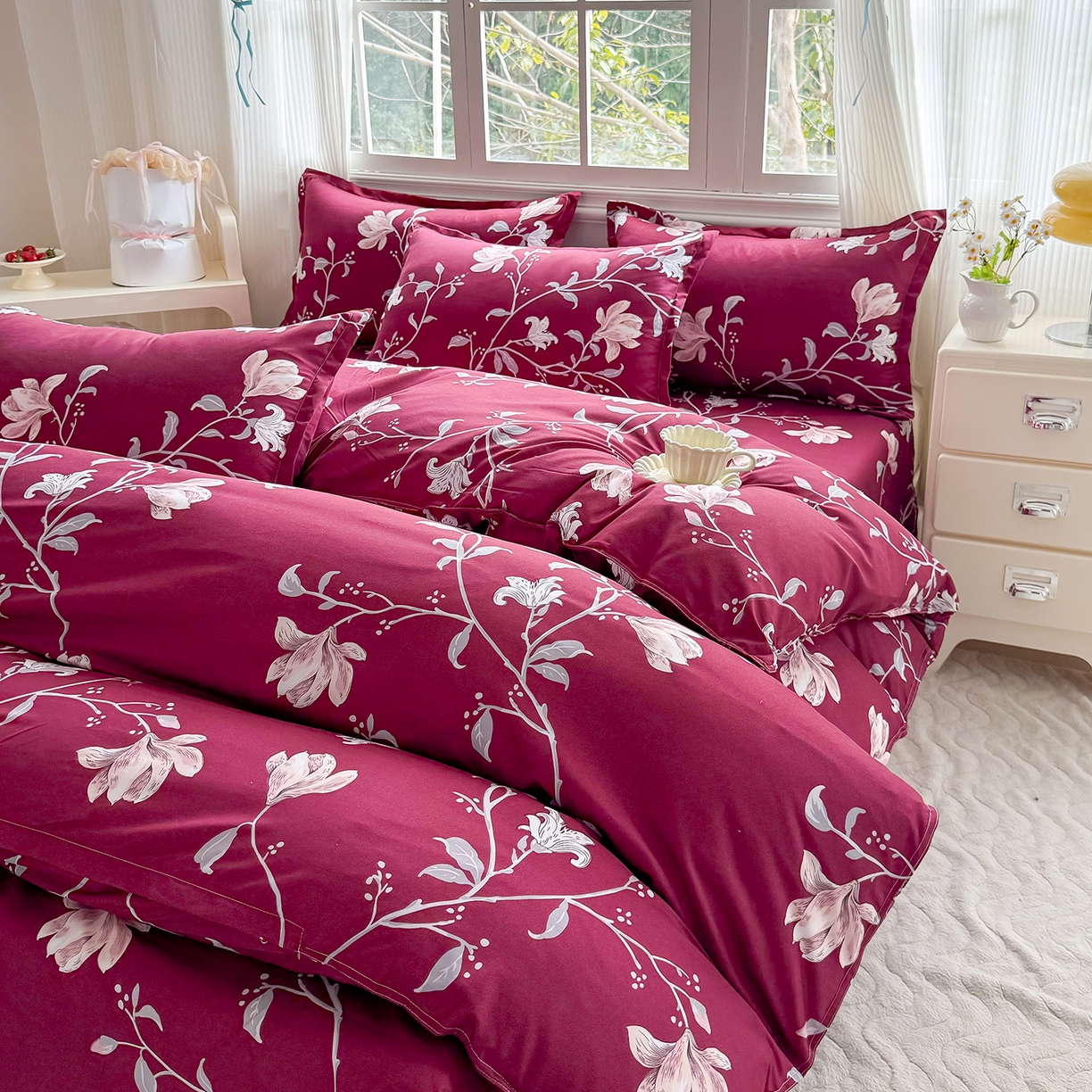 91家纺网 家纺一手货源 找家纺 梵巢家纺 2026新款芦荟棉四件套和单品印花四件套 床笠款四件套 花开富贵