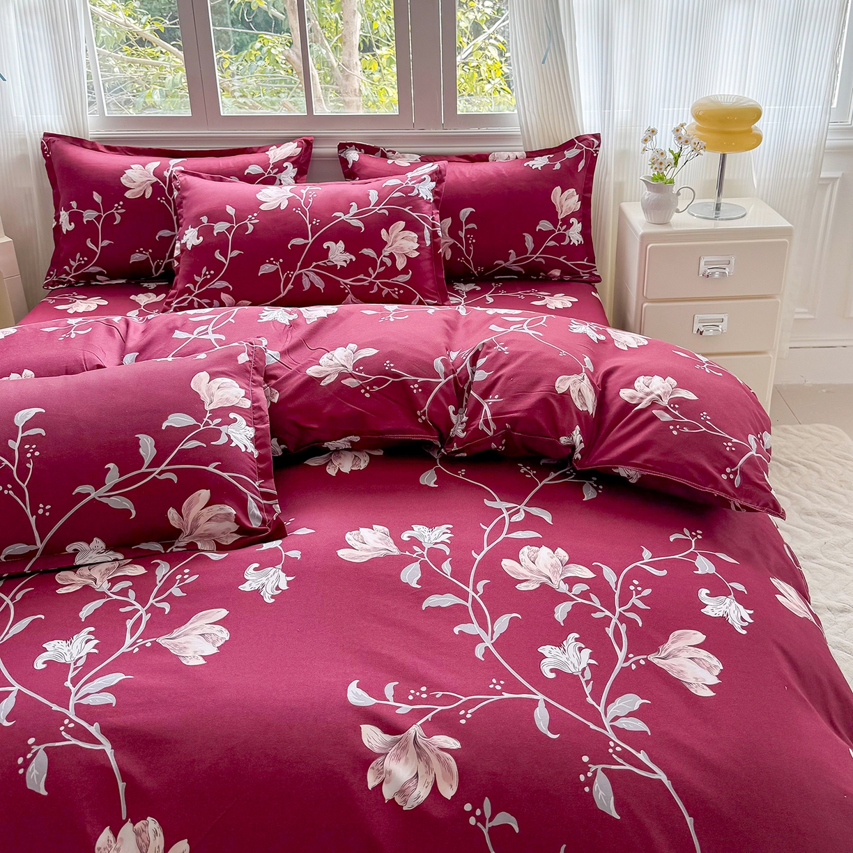 91家纺网 家纺一手货源 找家纺 梵巢家纺 2026新款芦荟棉四件套和单品印花四件套 床笠款四件套 花开富贵